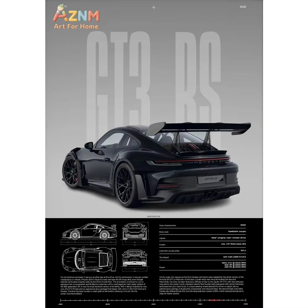 Interior Design Poster - 1pc ミニマリスト 911 GT3-RS 718 GT4