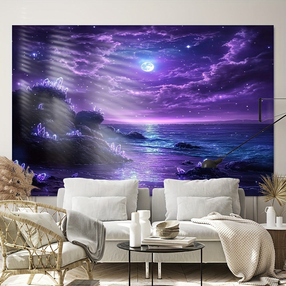 Interior Design Hd - パープルムーンオーシャンナイトウォール壁画 2D HD 印刷ファンタジー風景アート宇宙装飾リビングルームインテリアデザインホーム壁紙