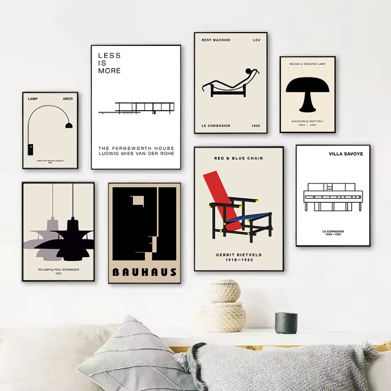 Interior Design Poster - クラシックファーンズワースハウスバウハウスデザイン抽象建築ポスターキャンバス絵画壁アート写真家のインテリア装飾