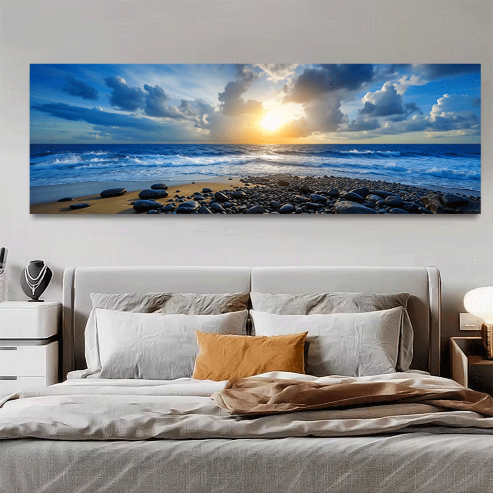 Interior Design Poster - 1PC-キャンバスポスター非フレーム化された海の夕日ビーチパノラマ海岸風景アート壁装飾キャンバスプリントホームインテリアデザイン夏