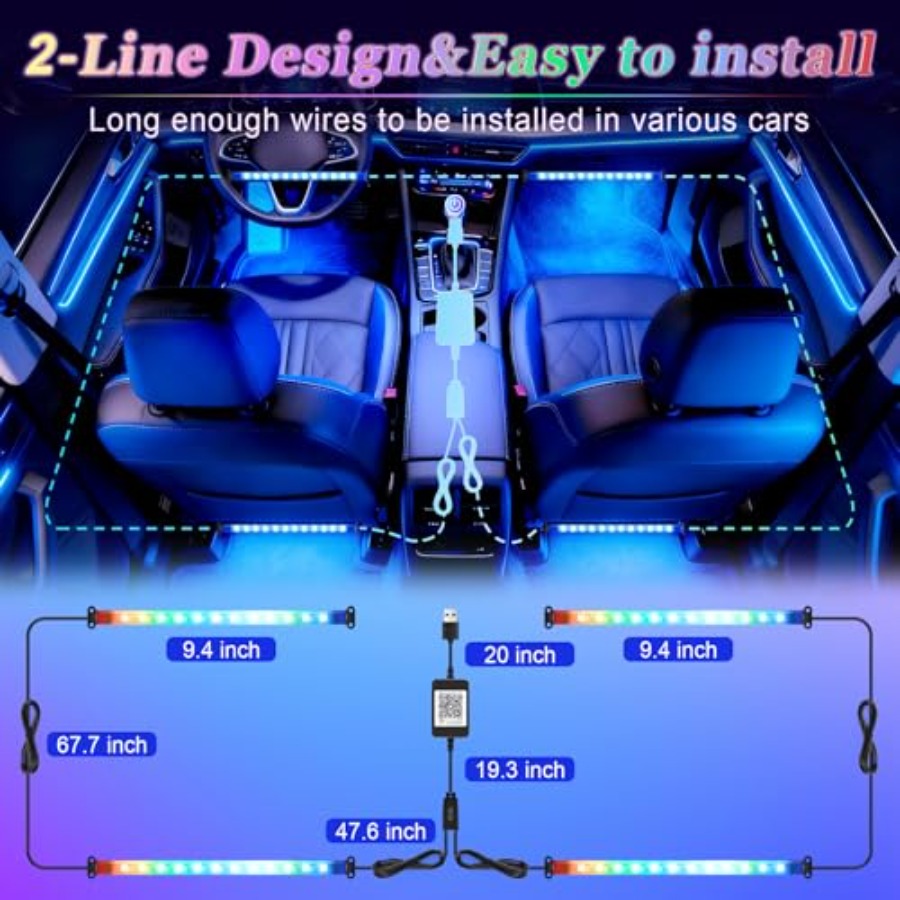 アプリ制御付きスマートカーインテリアLEDライト、DIYモー - Interior Design Apps のレビューと価格