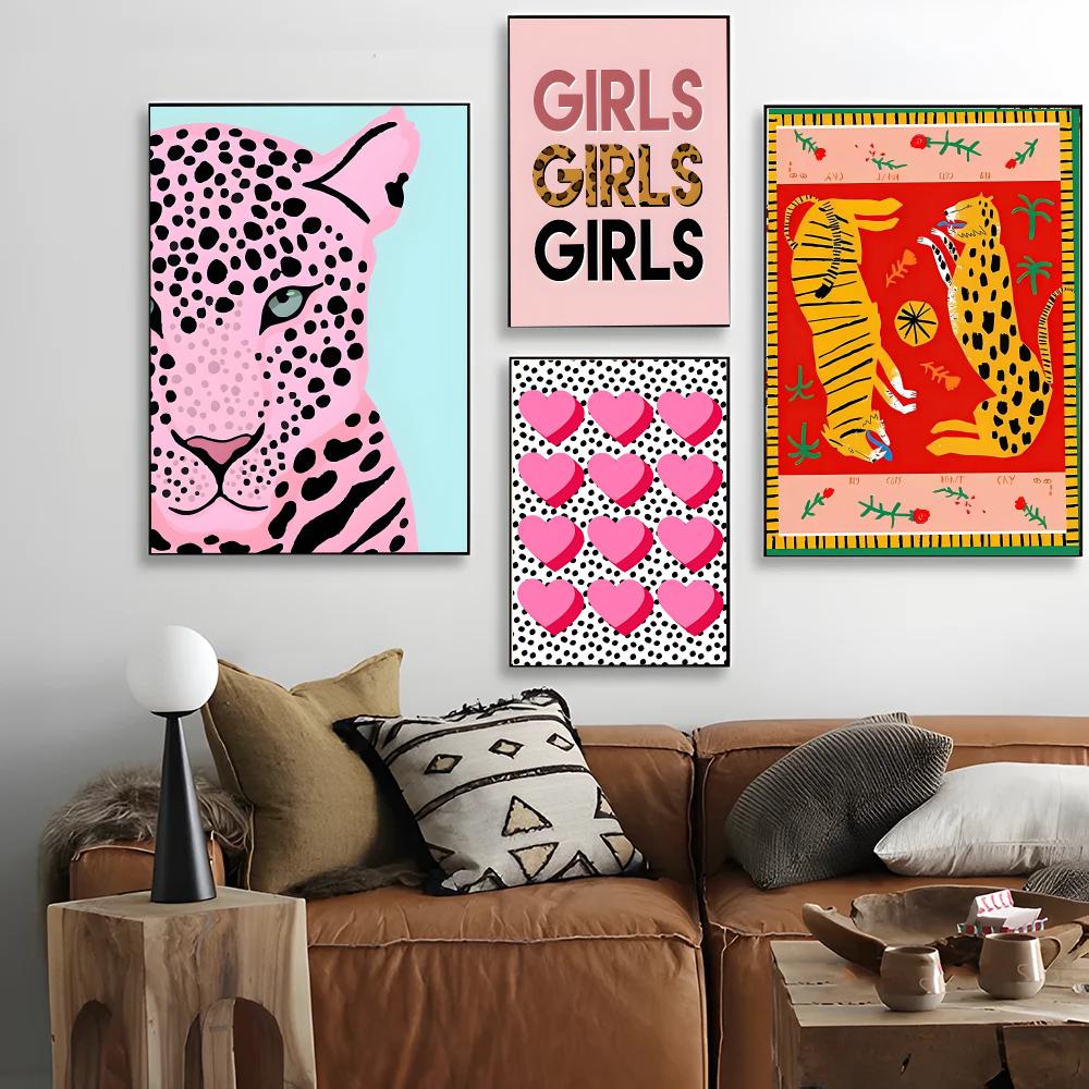 カラフルなアート W-ワイルドレパードタイガーフラワーレイン - Interior Design Poster のレビューと価格