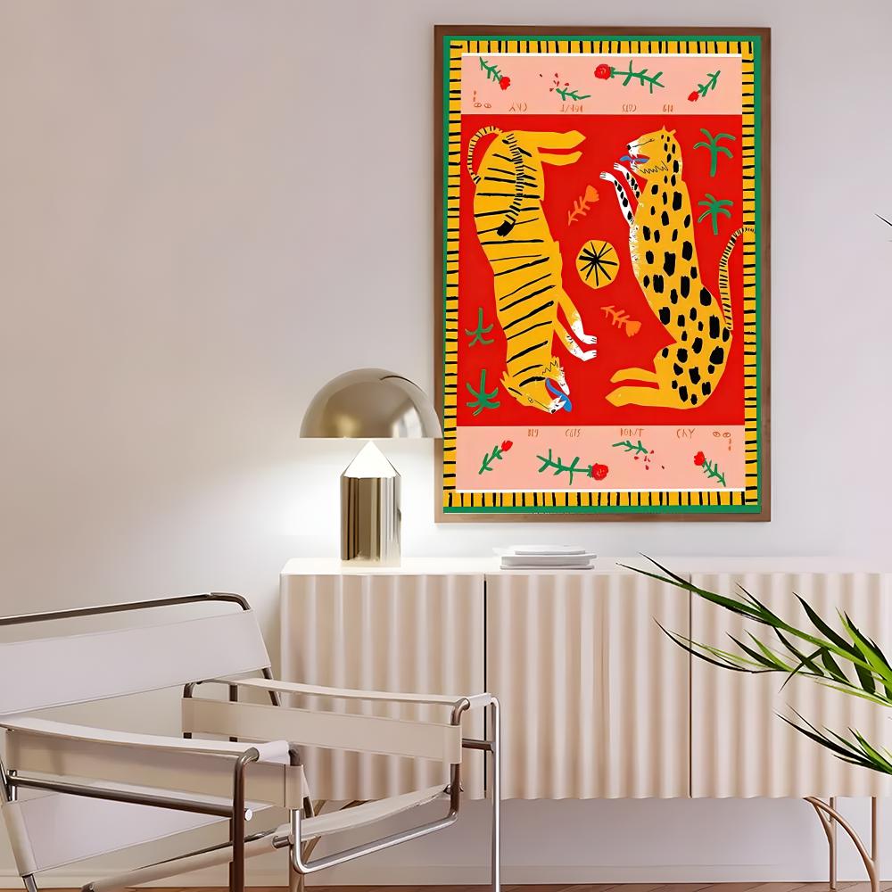 カラフルなアート W-ワイルドレパードタイガーフラワーレイン - Interior Design Poster のレビューと価格