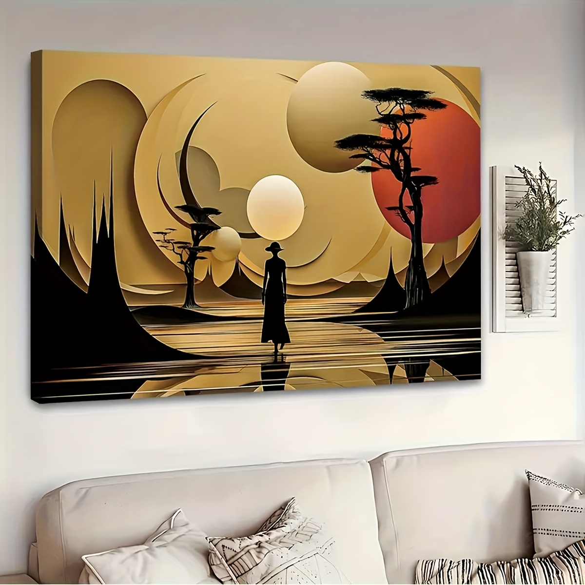 抽象アフリカ風景ポスタープリントゴールデントーン自然シーンキ - Interior Design Poster のレビューと価格