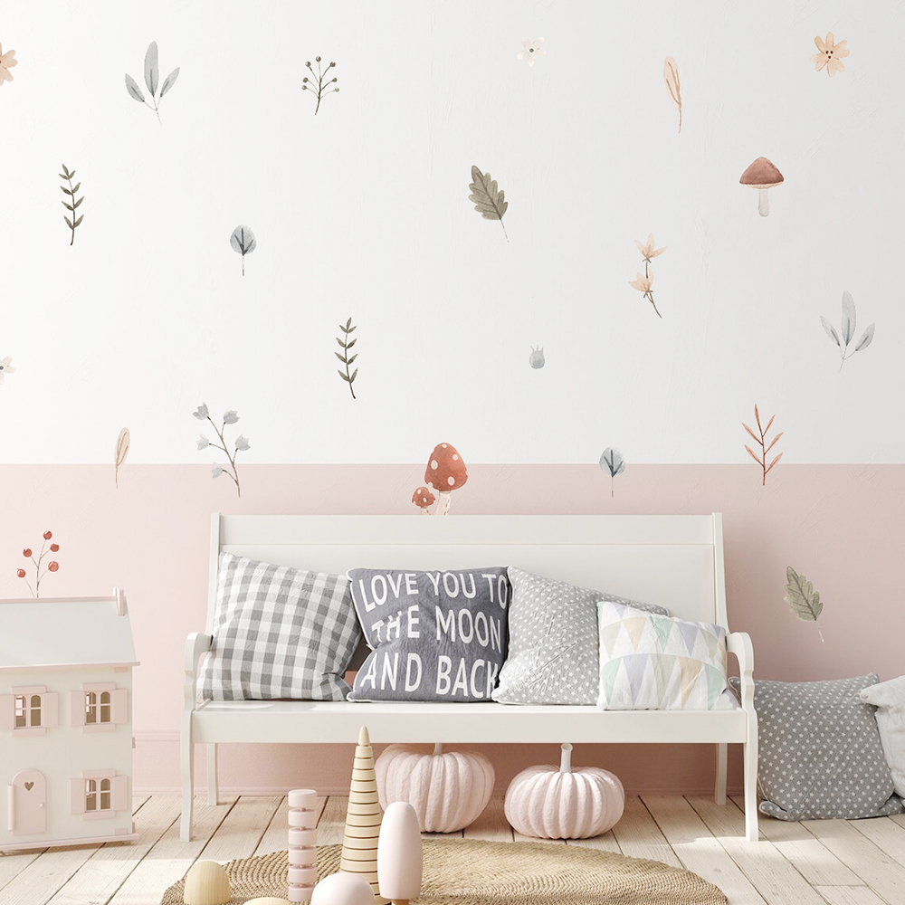 自由奔放に生きる漫画キノコの枝の葉の花柄ウォールステッカーキ - Interior Design Quotes のレビューと価格