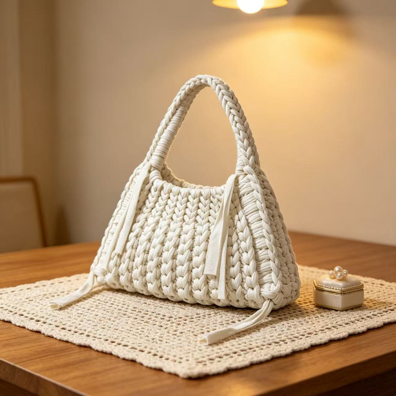 ファッショナブルなストライプ織りデザインの女性用ハンドバッグ - Interior Design Its のレビューと価格