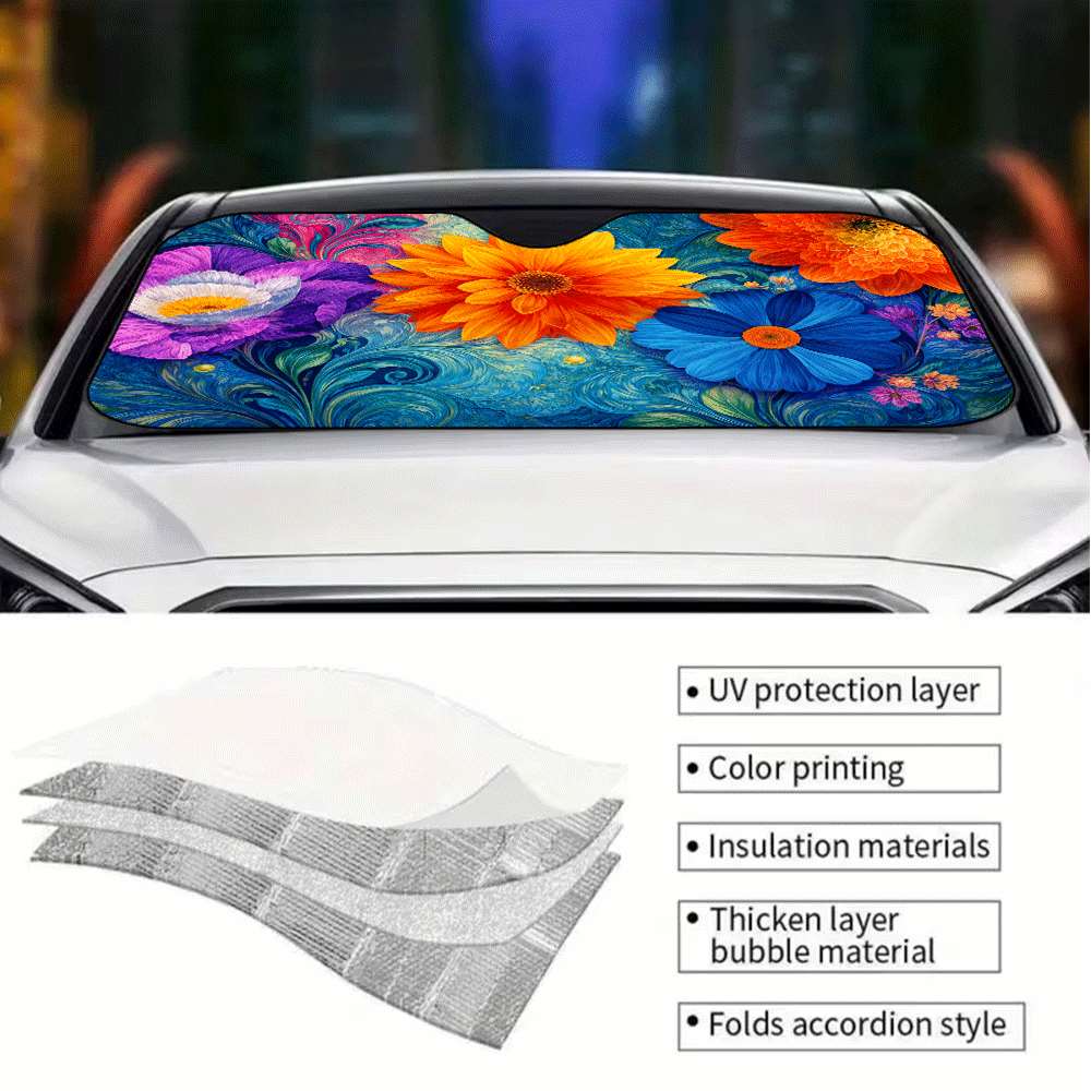 1個入り カラフルな花柄デザインのフロントガラス用サンシェー - Interior Design Its のレビューと価格
